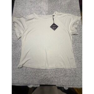 AVA & VIV Womens Plus Size White T Shirt Ruffle Sleeve Casual Top 2X NWT‎